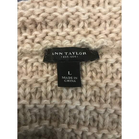 ANN TAYLOR Chunky Knit Deep Cowl Neck Mohair Blend Knit Sweater Sand Size L - Picture 4 of 5